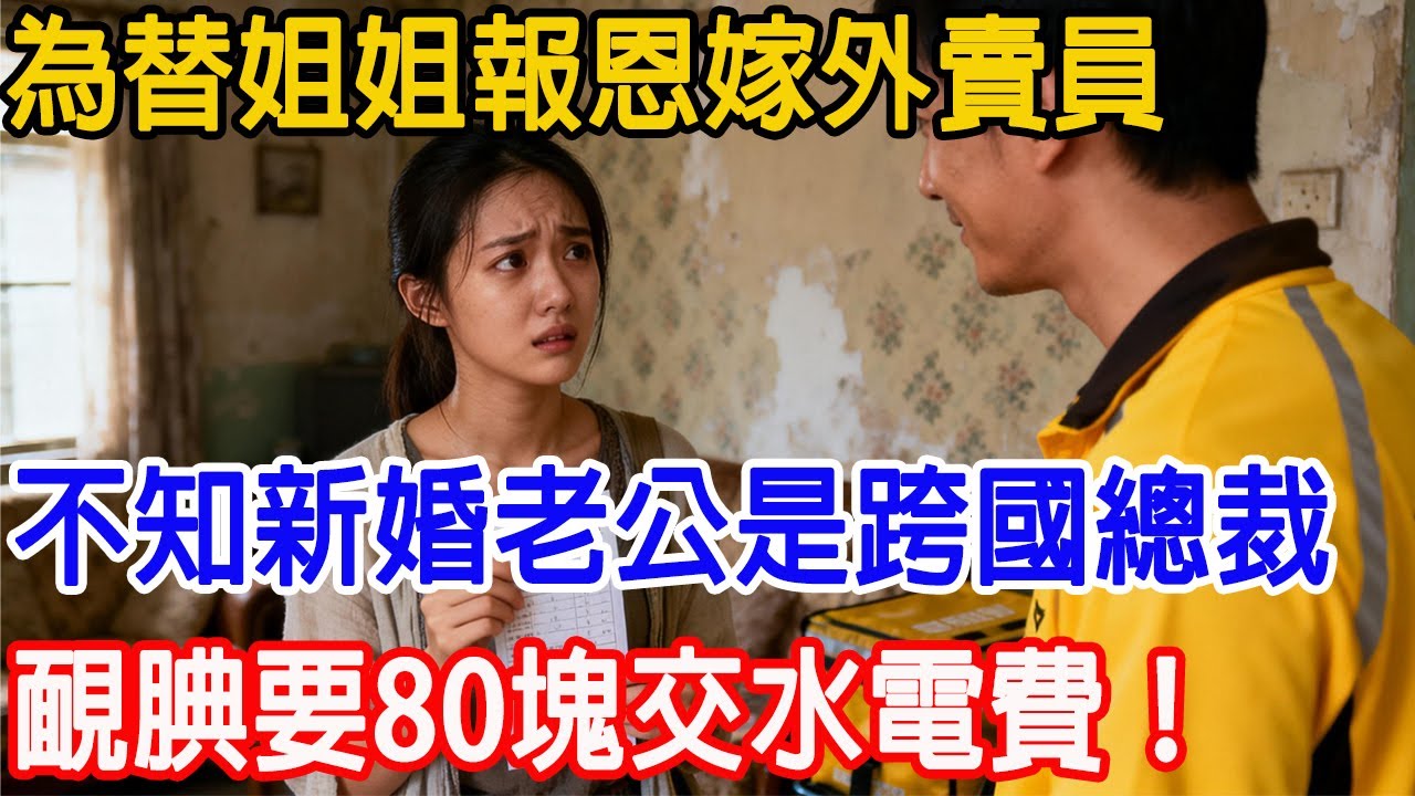 【一口氣看完】為替姐姐報恩嫁外賣員，不知新婚老公是跨國集團總裁，靦腆要 80 交水電費，他掏出黑卡：隨便刷！姐姐得知後悔到崩潰：他竟是大佬？完結超解氣！#故事樹洞 #故事頻道 #情感故事 #原創