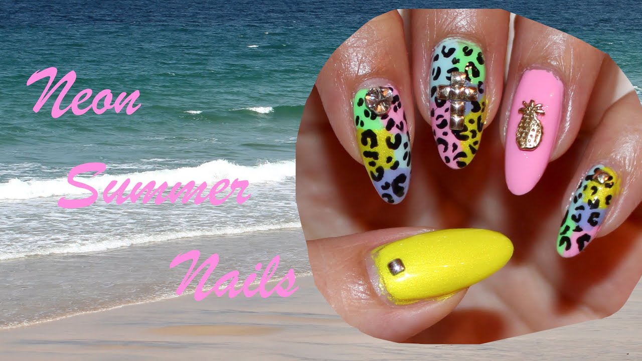 Neon Summer Leopard Nails