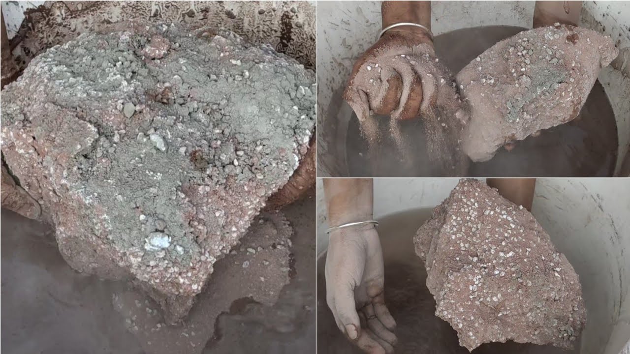 Asmr| soft| dusty| red dirt with white concrete chunks and shapes crumbling  dry and water 💦