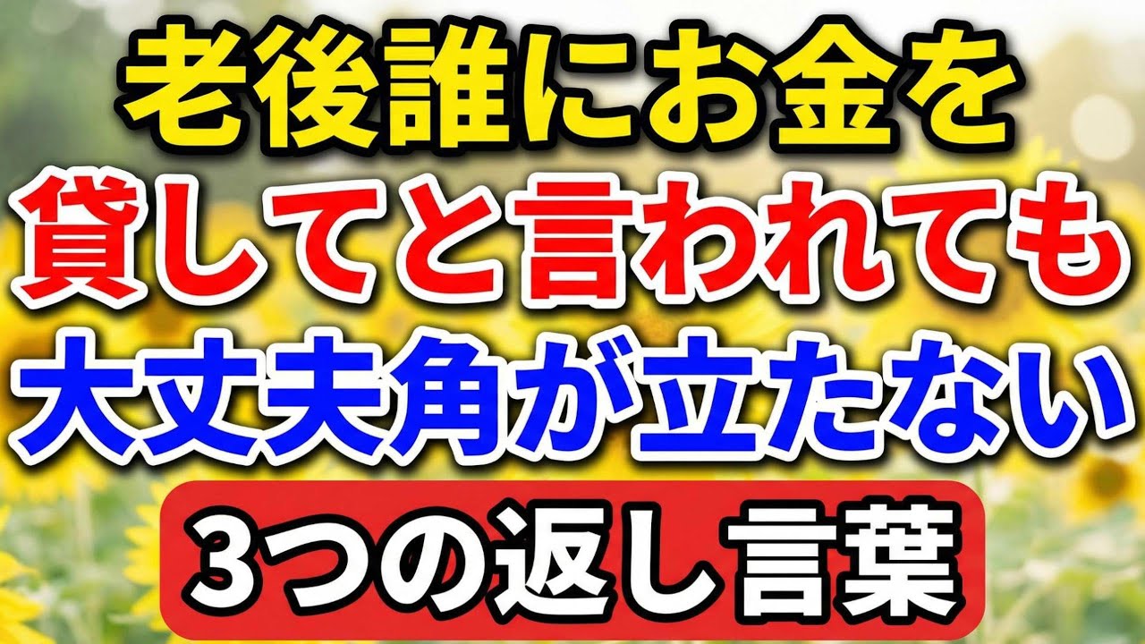 老後、誰にお金を貸してと言われても大丈夫。角が立たない「3つの返し言葉」【老後の物語】#老後の暮らし #シニアライフ #終活 #人間関係 #人生経験 #感動する話 #年金生活 #生き方