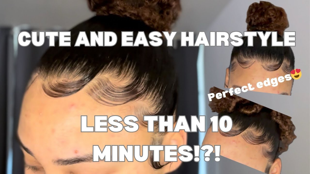 EASY & CUTE NATURAL HAIRSTYLE (LESS THAN 10 MINUTES) + EDGES TUTORIAL