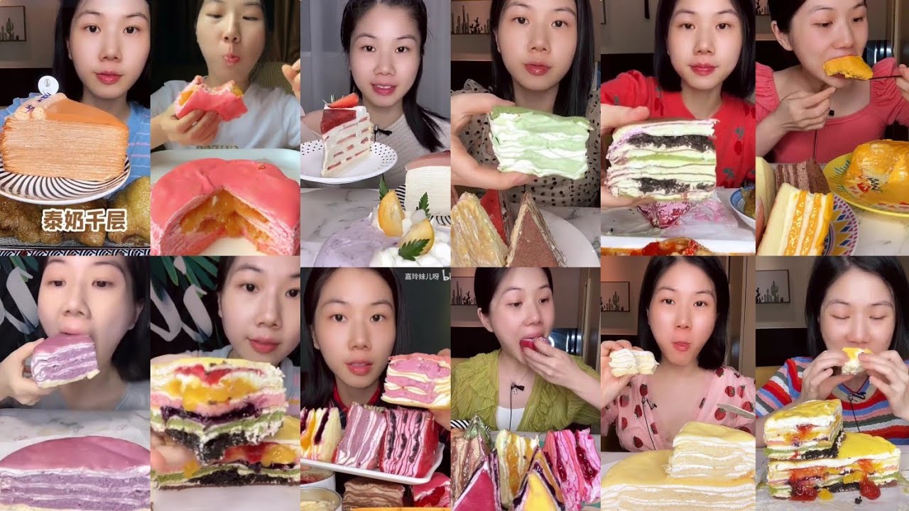1hr: 嘉玲妹儿 CREPE CAKE compilation (Hjl77908) 千层蛋糕 ||*Subtitled* ASMR Dessert Mukbang 디저트 먹방 吃播