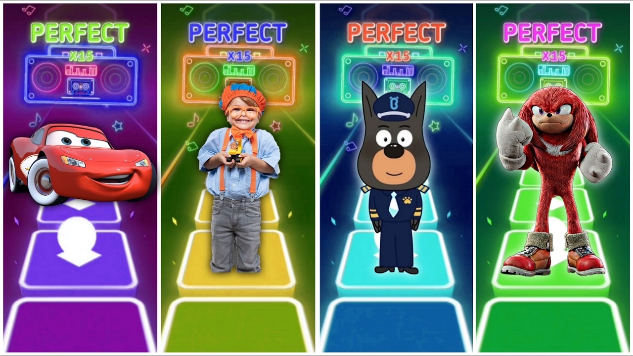 McQueen vs Blippi vs Sheriff Labalador vs Knuckles in Tiles Hop EDM Rush🎶