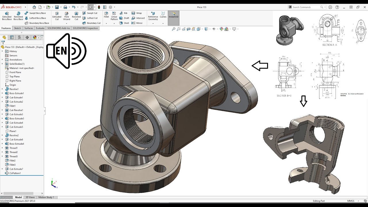 Учебное пособие по SolidWorks 2021! Упражнение 133! Команда Thread пошагово! Учитесь дома! :D
