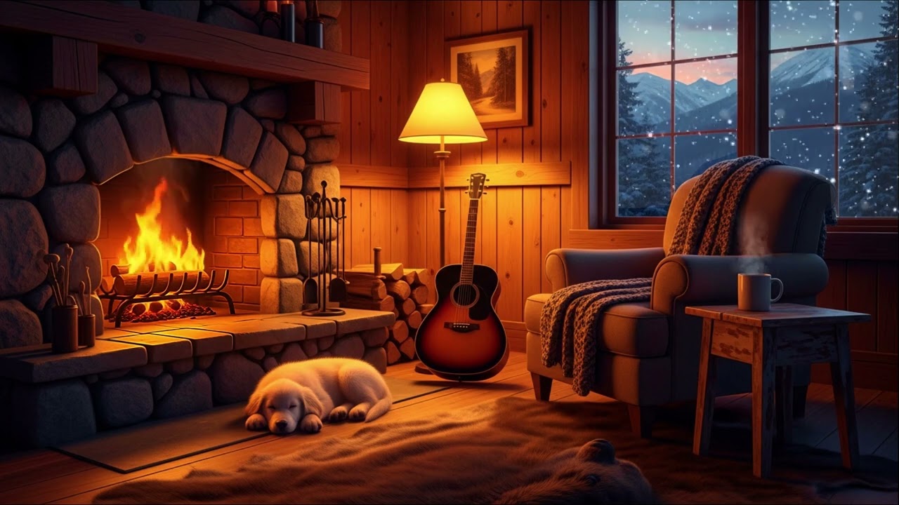 Relaxing Fireplace Sound & Calm Music🔥Peaceful Winter Cabin Atmosphere(2)❄️