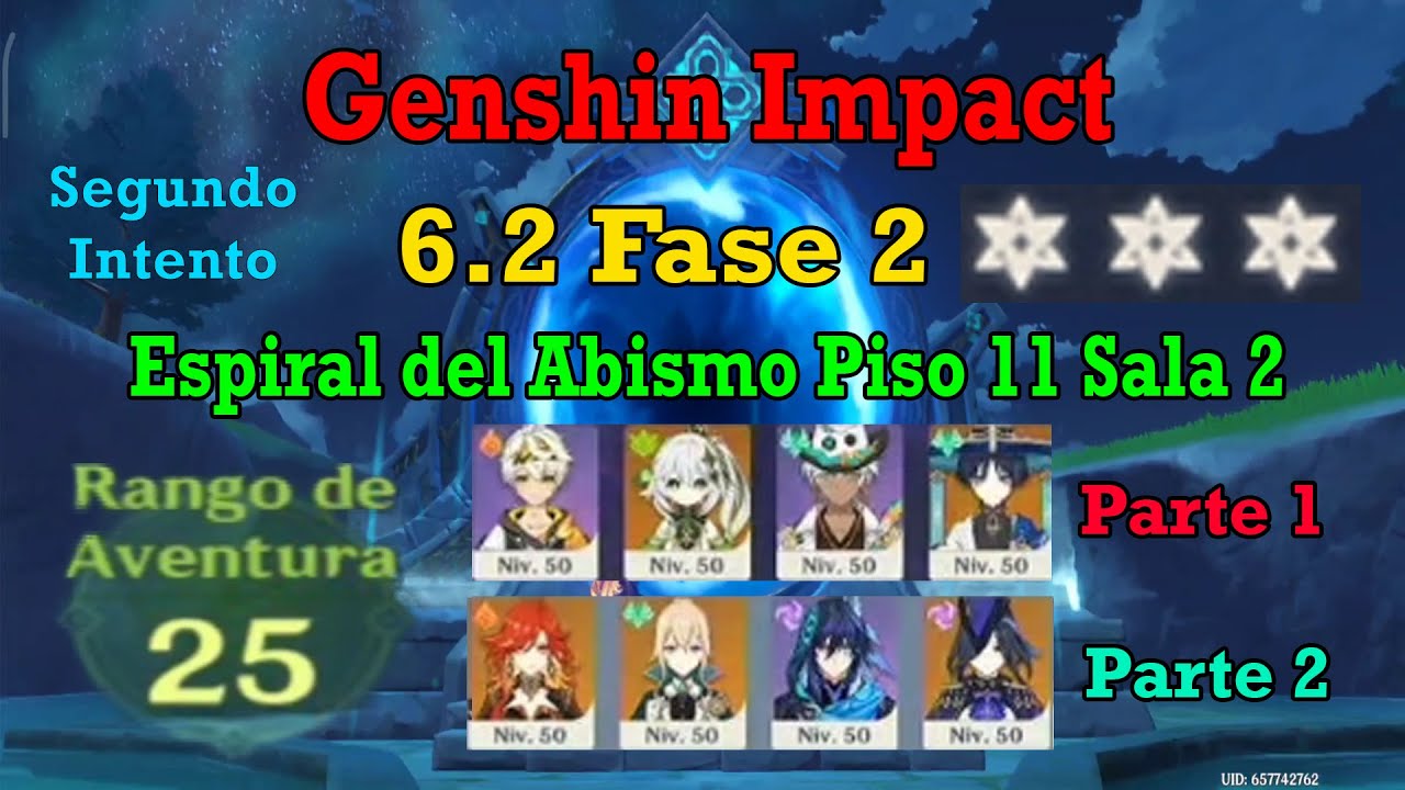 Genshin Impact 6.2 Fase 2 Espiral del Abismo Piso 11 sala 2 en Rango de Aventura 25