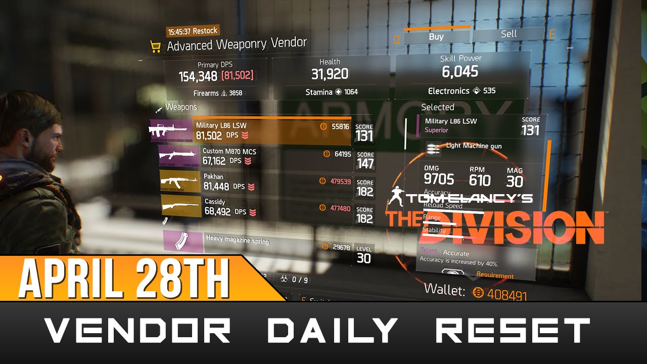 The Division - 4/28 Vendor Daily Reset - Darkzone, Appearance, Special Gear & Assignments