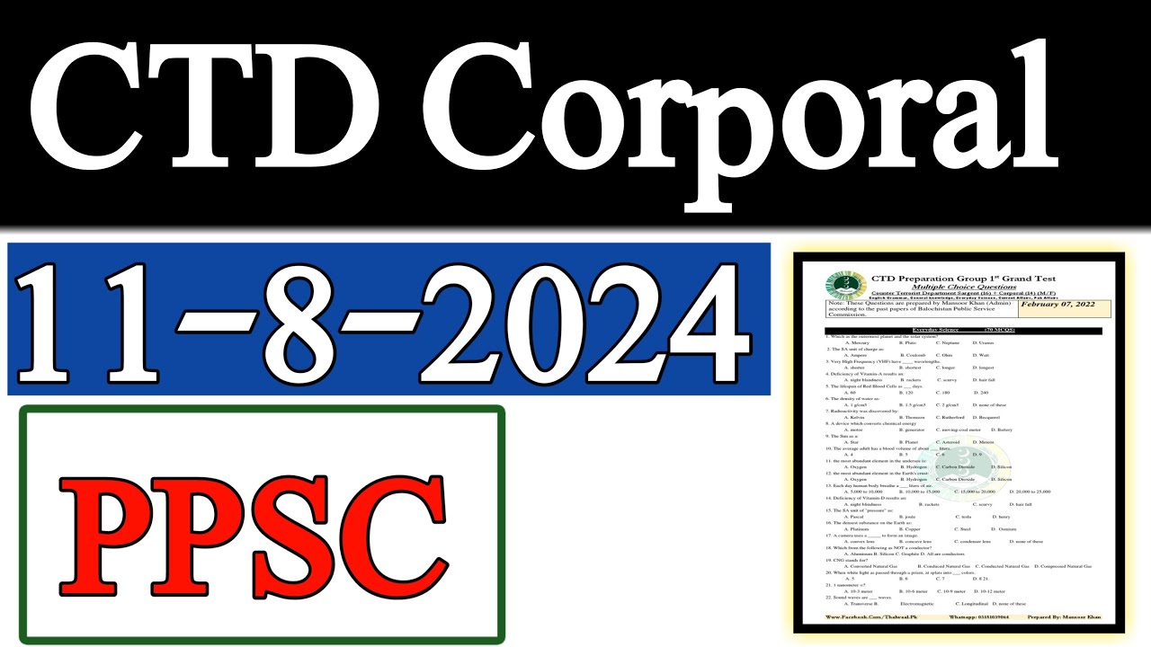 CTD Corporal Complete Solved Paper ||11-8-2024||PPSC||📝