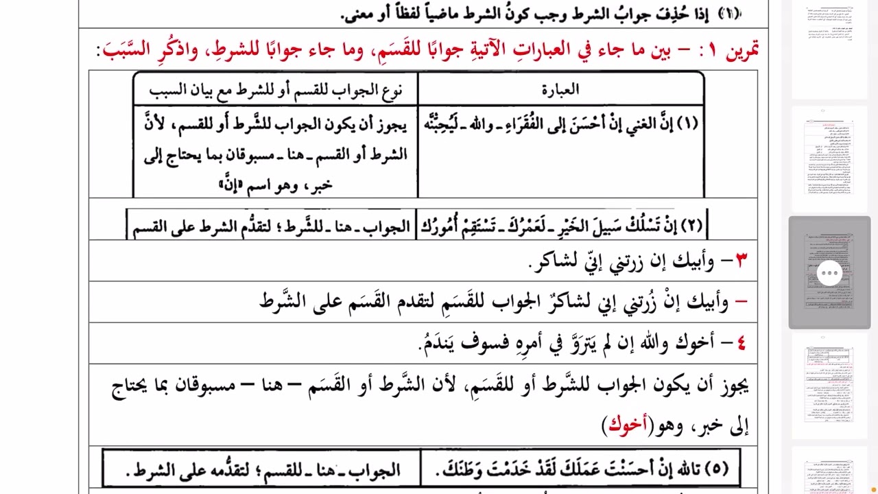 زينة النحو الواضح ١٢٣٠ تمرين ١  اجتماع الشرط والقسم