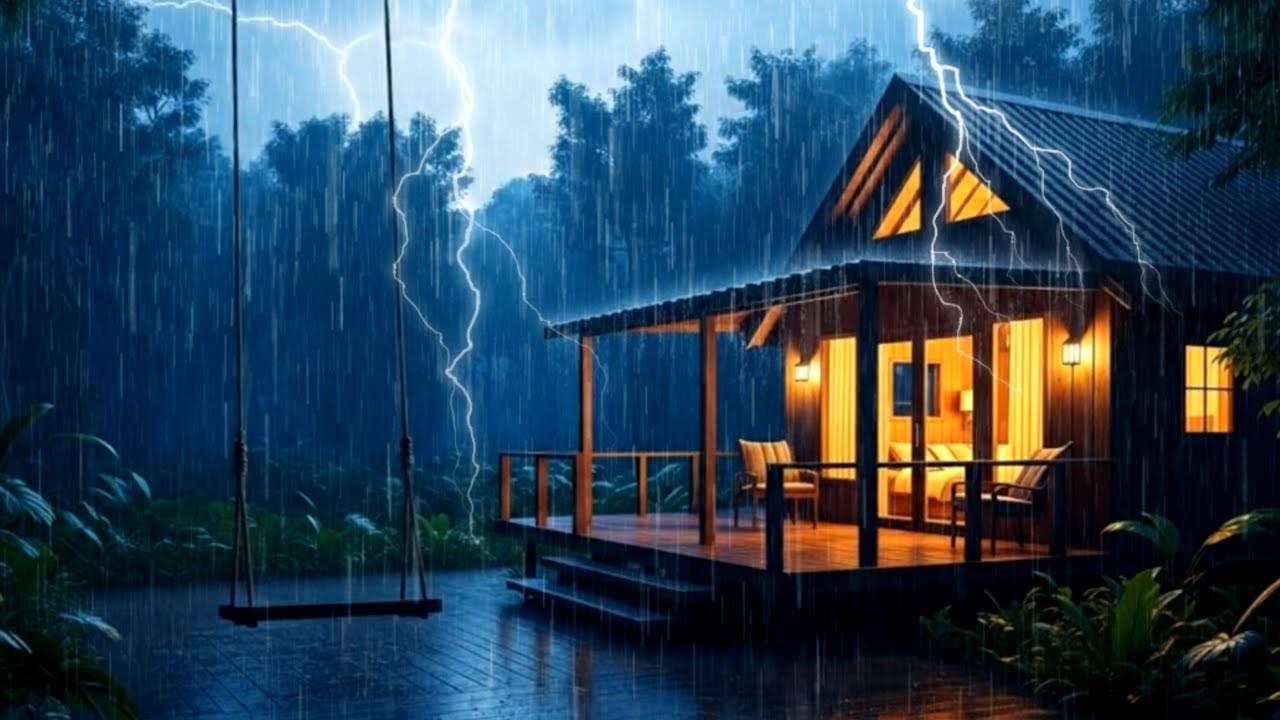 Rain and Thunder Sounds for Deep Sleep | Cozy Cabin Rainstorm Ambience 4K White Noise