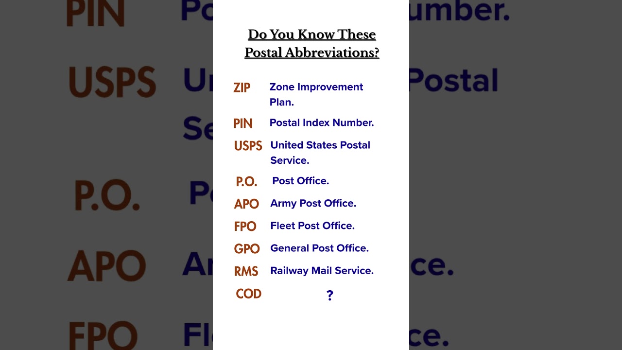 Postal and ZIP Code Short Forms &ndash; Quick Guide