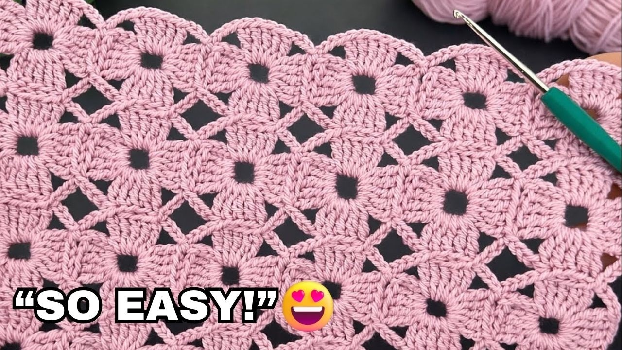 Interlocking Flower Mesh Crochet Stitch 🌸 Easy Repeat Pattern for Blankets & Shawls