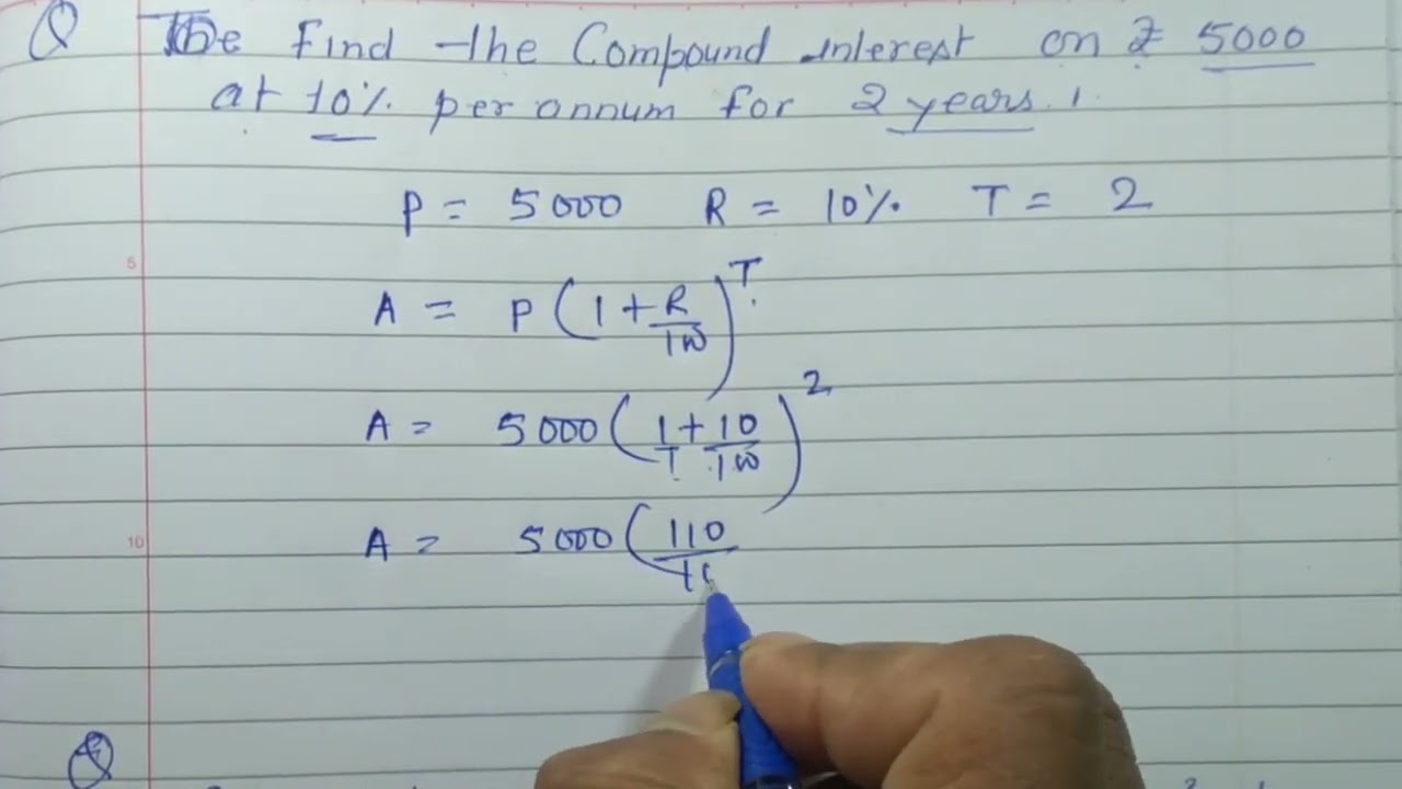 Find the compound interest on ₹ 5000 at 10% per annum for 2 years