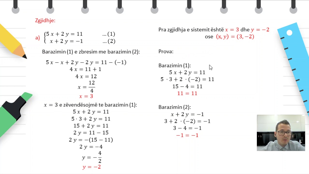 Zgjidhjet e sistemit te barazimeve me metoden e eliminimit