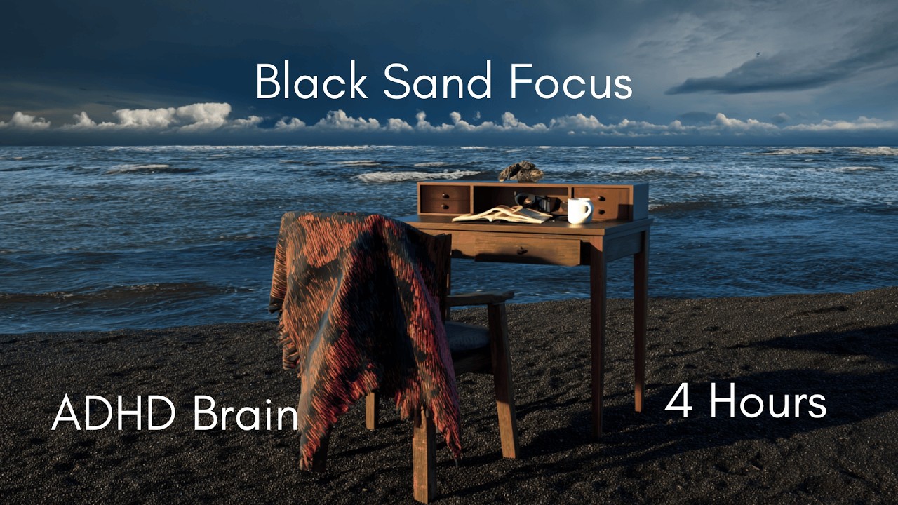 ADHD Black Sand Beach Focus - 4 Hours Volcanic Waves for Raw Power Work | Iceland Intensity