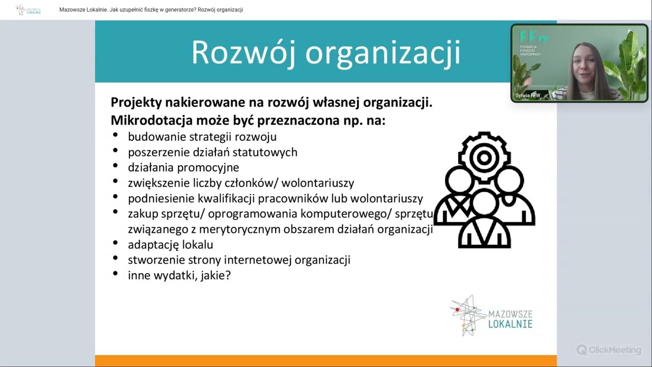 Mazowsze Lokalnie. Jak uzupełnić fiszkę w generatorze. Rozwój organizacji