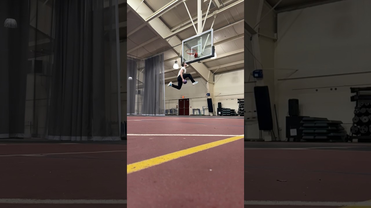 5&rsquo;8&rdquo; dunker between the legs dunk with small ball! #dunk #verticaljump #basketball #dunker