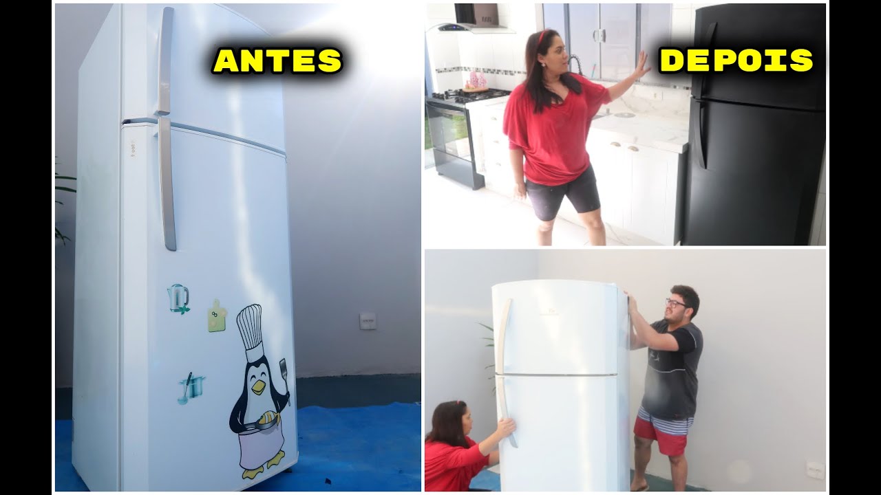 PINTAMOS NOSSA GELADEIRA DE PRETO, FICOU LINDAA🙏🤗