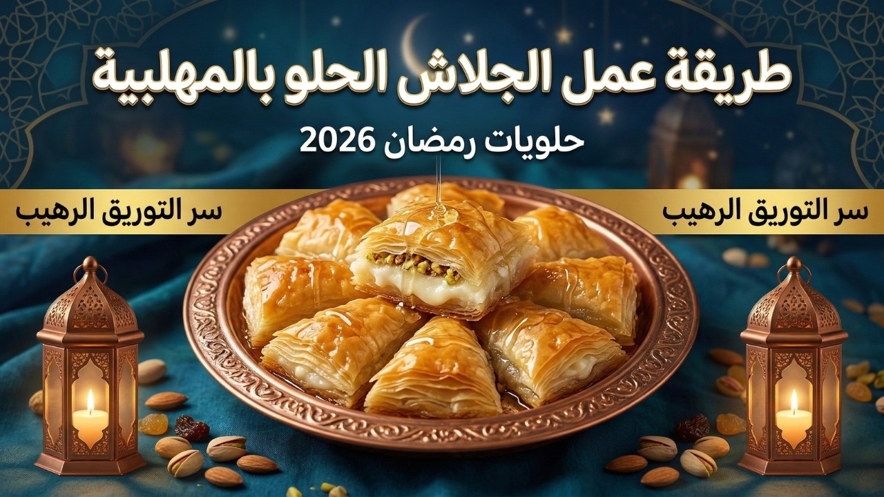 طريقة عمل الجلاش الحلو بالمهلبية 🍮 حلويات رمضان السهلة والسريعة 🌙 أسرار قرمشة وتوريق الحلواني  ❤️