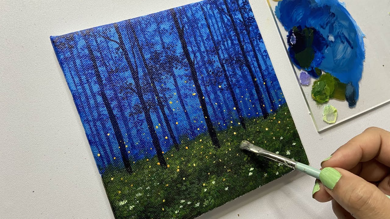 Painting firefly forest/ easy acrylic painting technique/acrylic painting tutorial for beginners/#83
