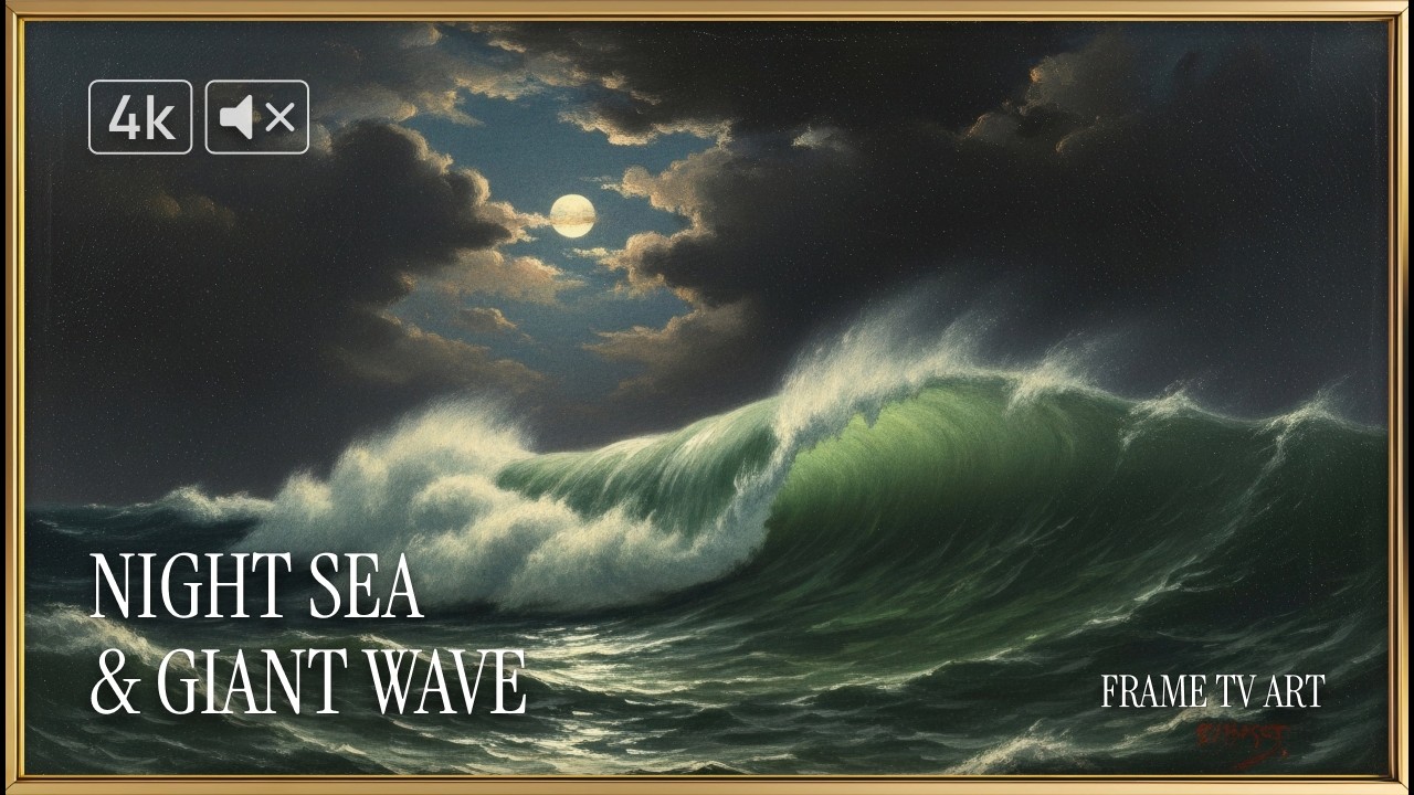 Dramatic Night Sea & Giant Wave Art 4K | Moonlit Ocean Painting Frame TV Art | No Music