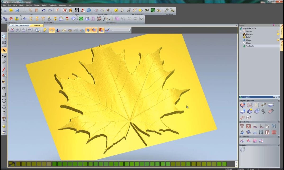 Using the Two Rail Sweep relief option to create a maple leaf on ArtCAM Insignia