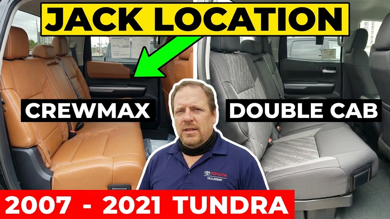 Местонахождение домкрата и инструментов для домкрата Toyota Tundra. Двойная кабина и экипаж.