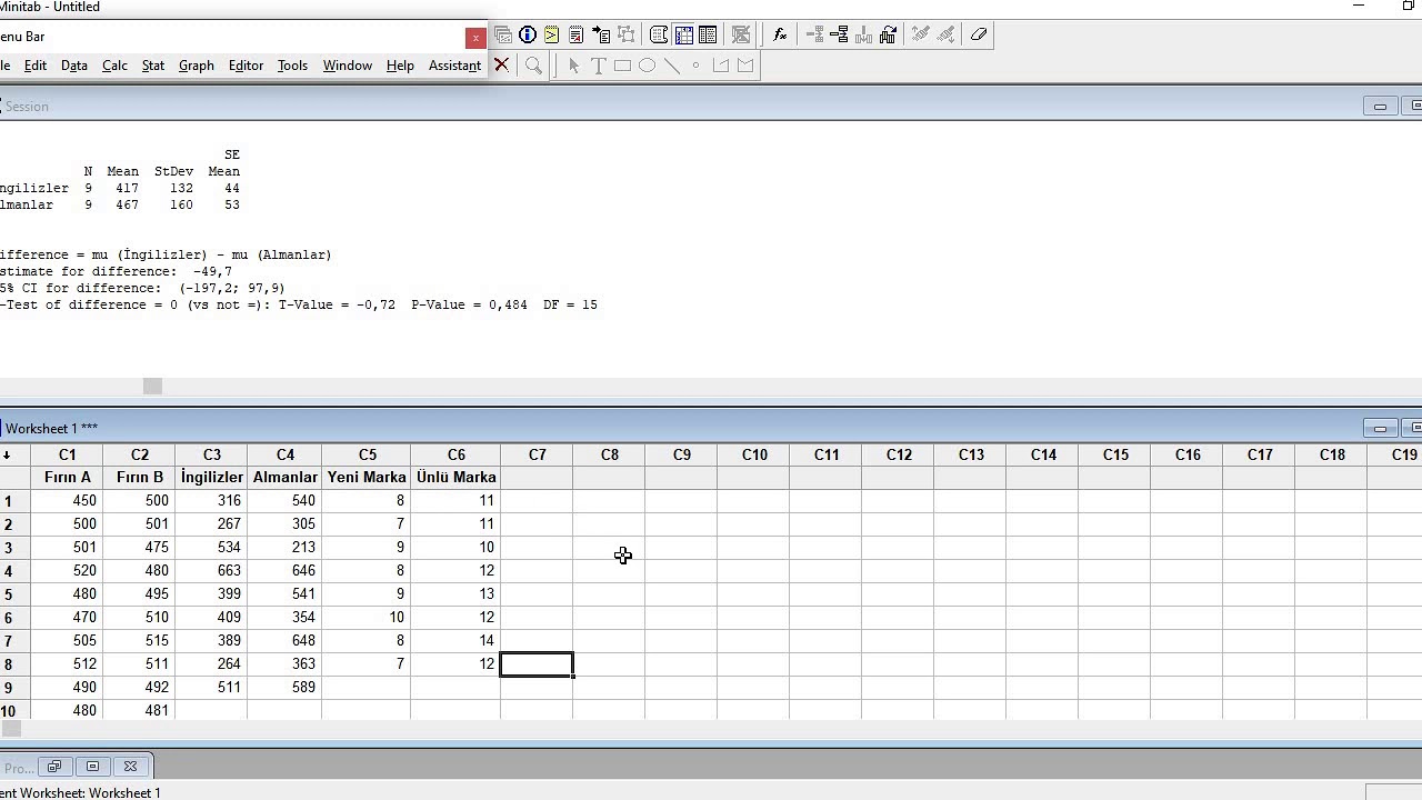 SUBYO 2 Örnek T testi örneği Minitab