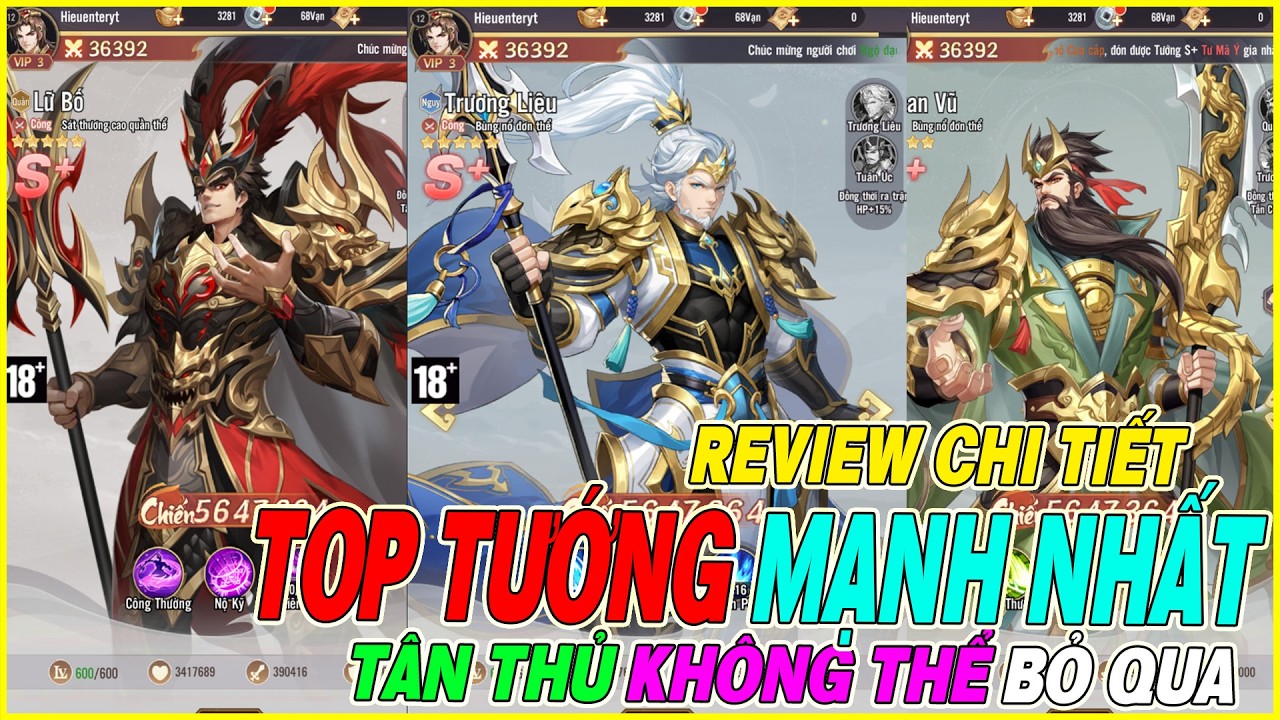 top 4 tướng mạnh nhất Samkok Tam Quốc - Vplay mà tân thủ không thể bỏ qua