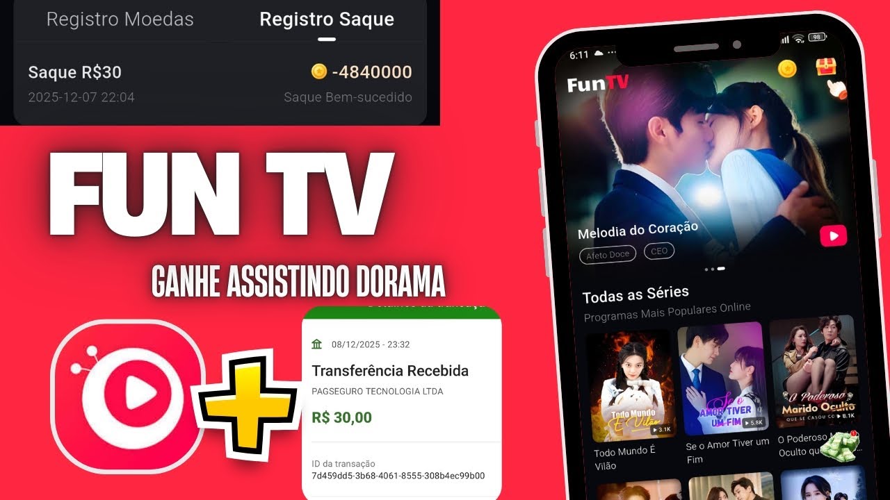 FUN TV - APP PARA GANHAR DINHEIRO ASSISTINDO DORAMA + PROVA DE PAGAMENTO 