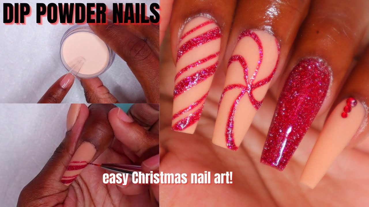 QUICK & EASY DIP POWDER NAILS TUTORIAL | CHRISTMAS NAIL ART
