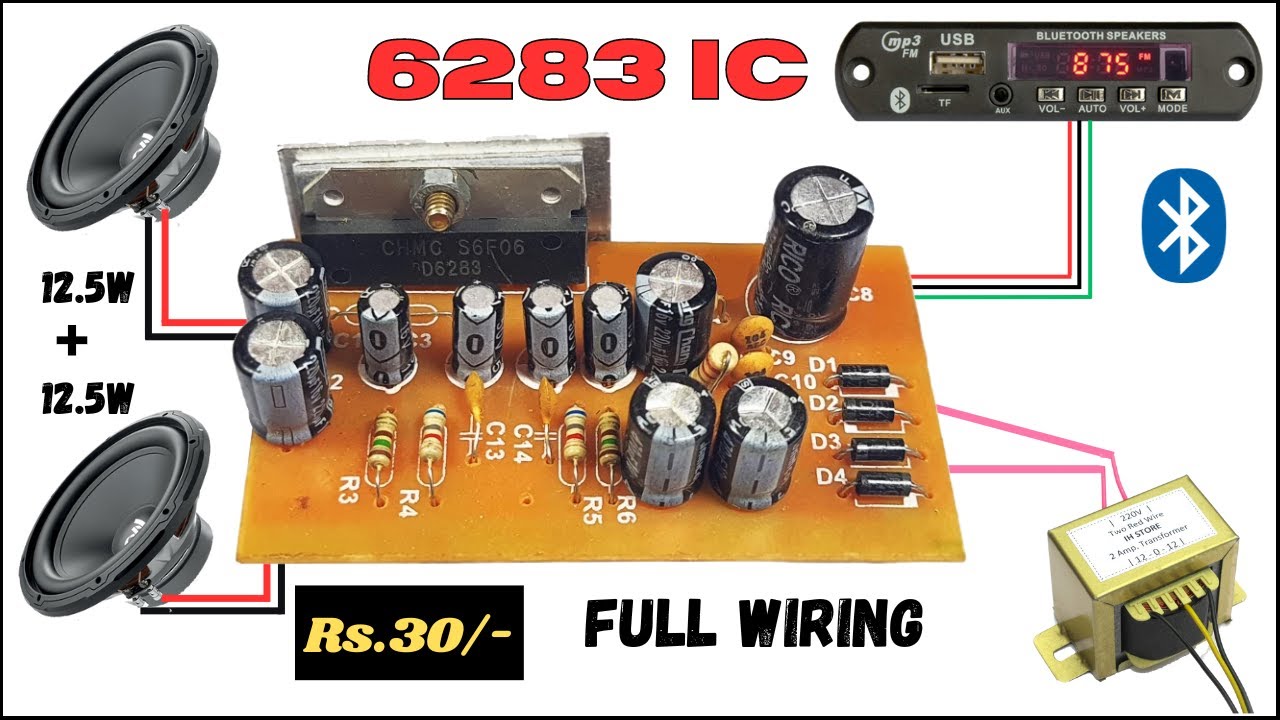 CD 6283 Ic audio Amplifier Circuit Full Wiring In Hindi // Cheapest Audio Amplifier Board