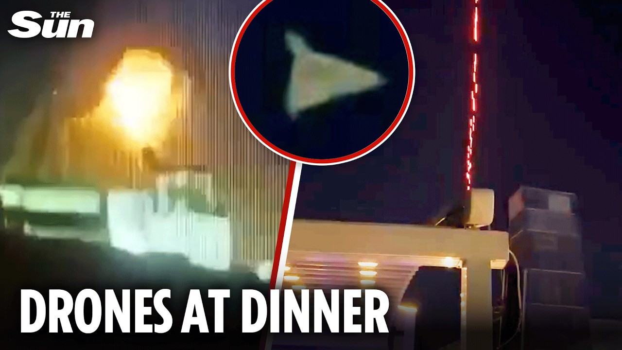Shocking moment Iranian drones fly low over restaurant as US air defences shoot down Shaheds