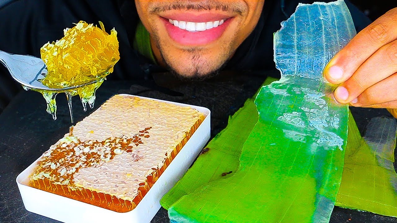 ASMR EATING HONEYCOMB AND ALOE VERA NO TALKING MUKBANG JERRY