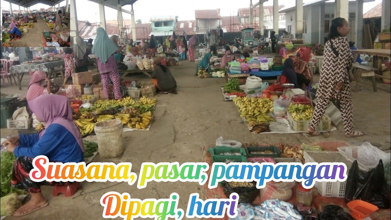 suasana, pasar, ,pagi, desa, pampangan, oki.