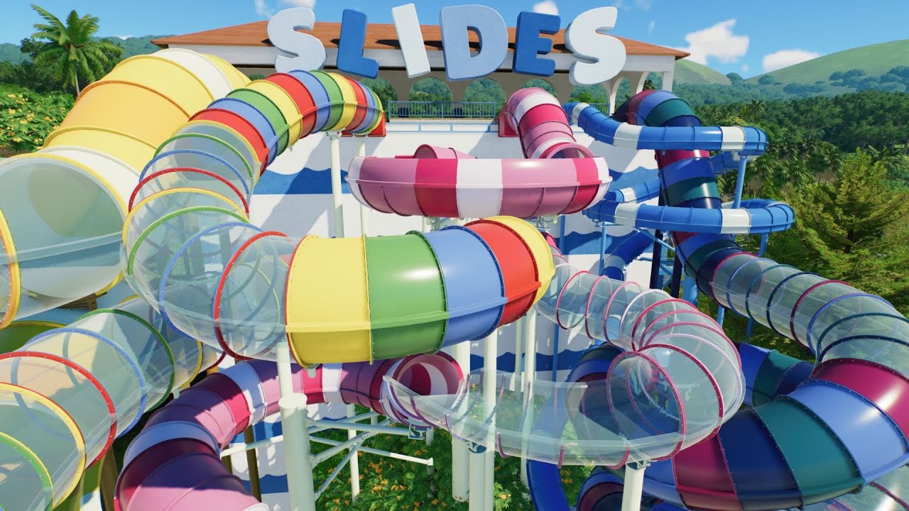 Carribean Waterpark Riding All Waterslides Planet Coaster 2