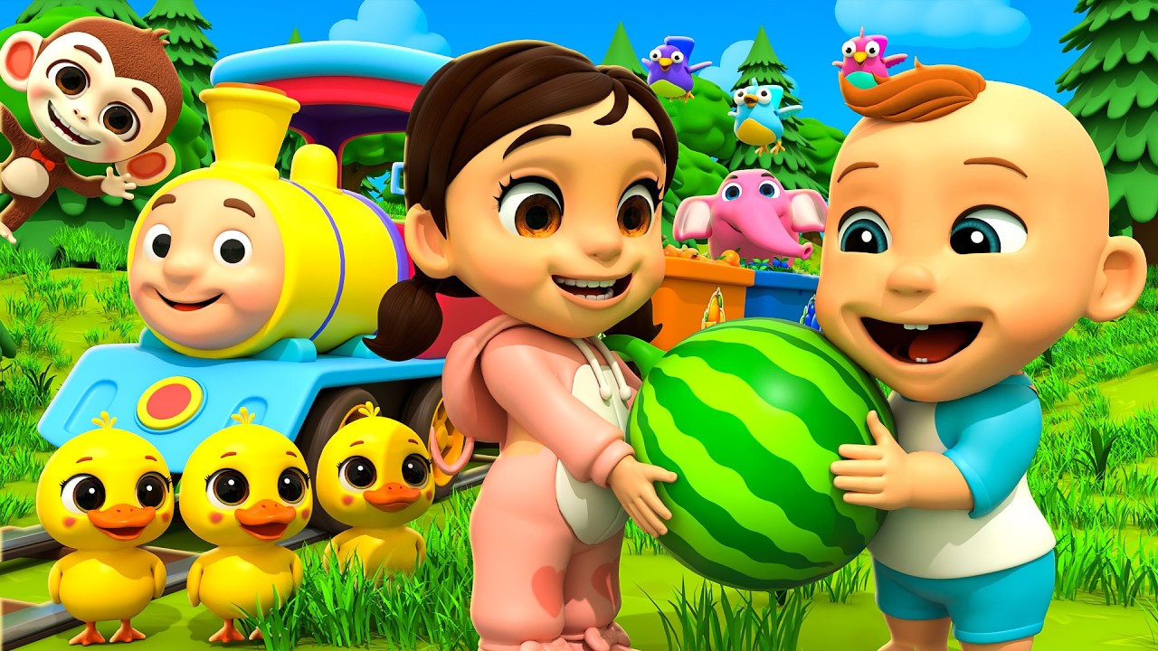 Juego de frutas y animales coloridos en el trencito infantil | Canciones infantiles de LuLu LaLa