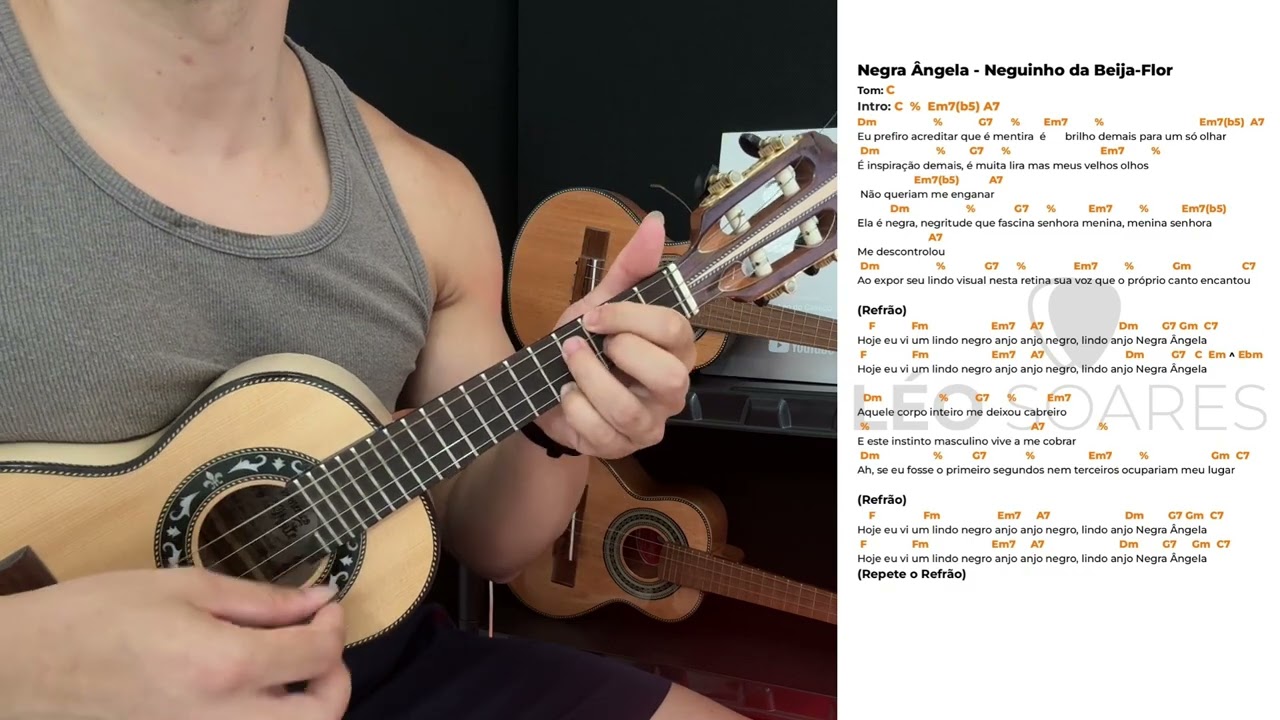 APRENDA “NEGRA ÂNGELA” SIMPLIFICADA com CIFRA - AULA DE CAVAQUINHO COM LÉO SOARES