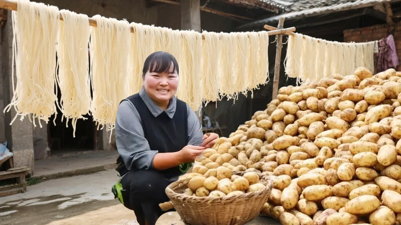 【陕北霞姐】20斤洋芋淀粉，霞姐借来大家伙，农村手工自制“粉条”，再也不用买着吃！