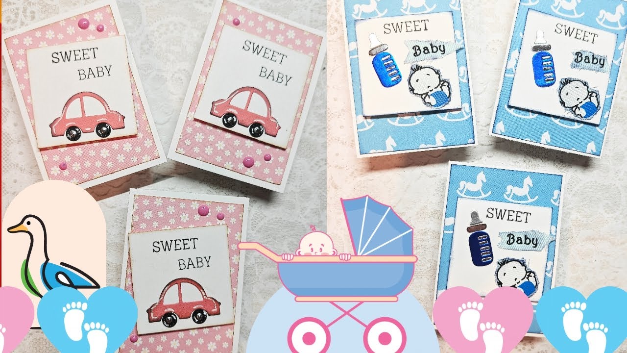 ATC UTMANING MAJ 6 STYCKEN ATC KORT MED BABYTEMA BL&Aring;TT & ROSA