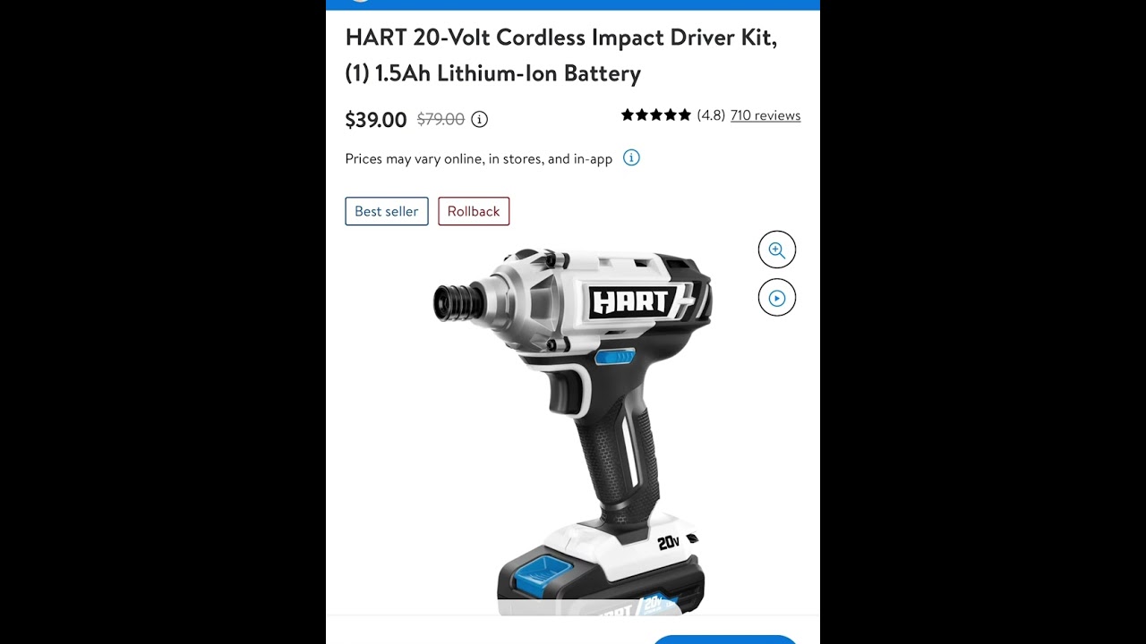 $40 off HART 20-Volt Cordless Impact Driver Kit, (1) 1.5Ah Lithium-Ion Battery