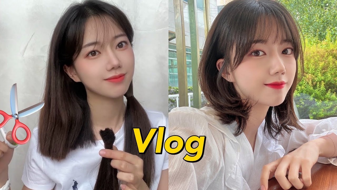 10년 만에 단발했어요!💇🏻‍♀️ | 셀프 단발 | 중단발 레이어드 | 웬디컷 | 샤밍컷 | 차홍아르더