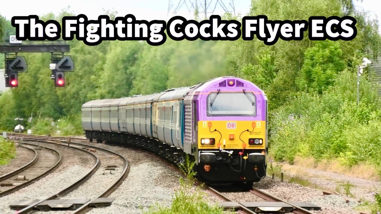 The FIGHTING COCKS FLYER ECS with 67007 & Loco Hauled Moves Inc 43184/43384 at Water Orton 25/07/22
