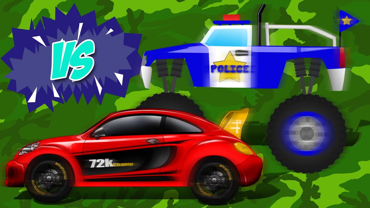 Sports Car VS Police Monster Truck | Car & Truck | Race Battle | Kids Game