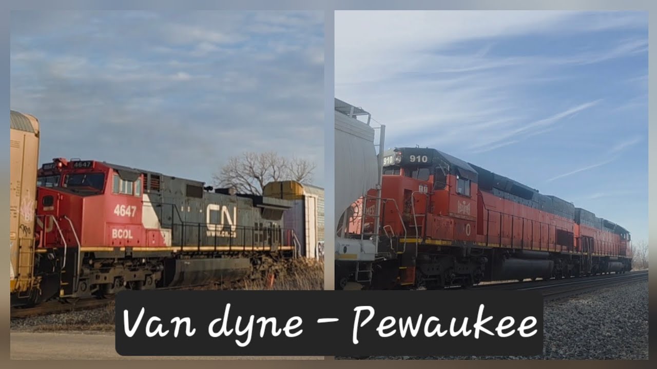 CN train's from Van dyne - Pewaukee, WI (Ex BCOL, CP 246 with Geep leader, BNSF leader + more) 