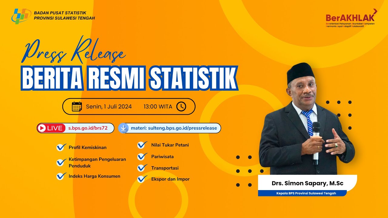 Press Release Berita Resmi Statistik Juli 2024 BPS Provinsi Sulawesi Tengah