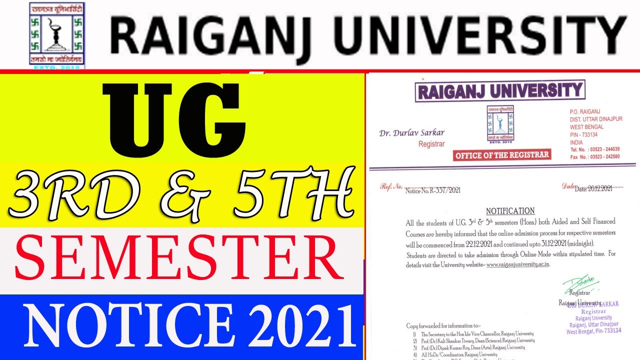 Raiganj University UG 3rd and 5th semester Online Admission Notice 2021