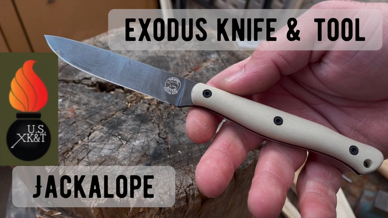 The Exodus knife & Tool Jackalope in A2 tool steel and gun blue finish