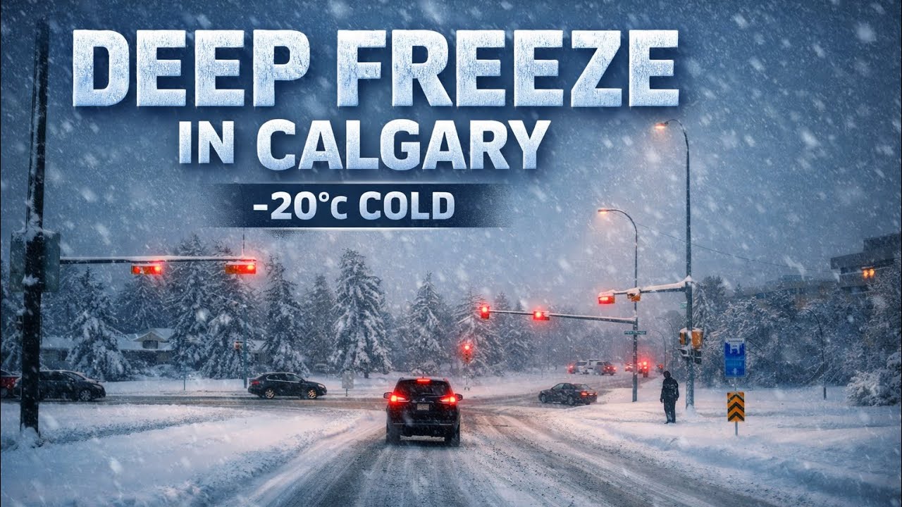 Winter Drive in Calgary ❄️ Heavy Snowfall & -20°C Deep Freeze