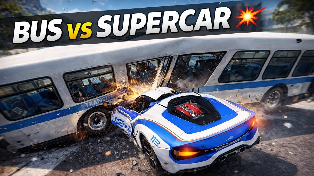 BUS vs SUPERCAR 💥 | 135 MPH INSANE CRASH | BeamNG.drive